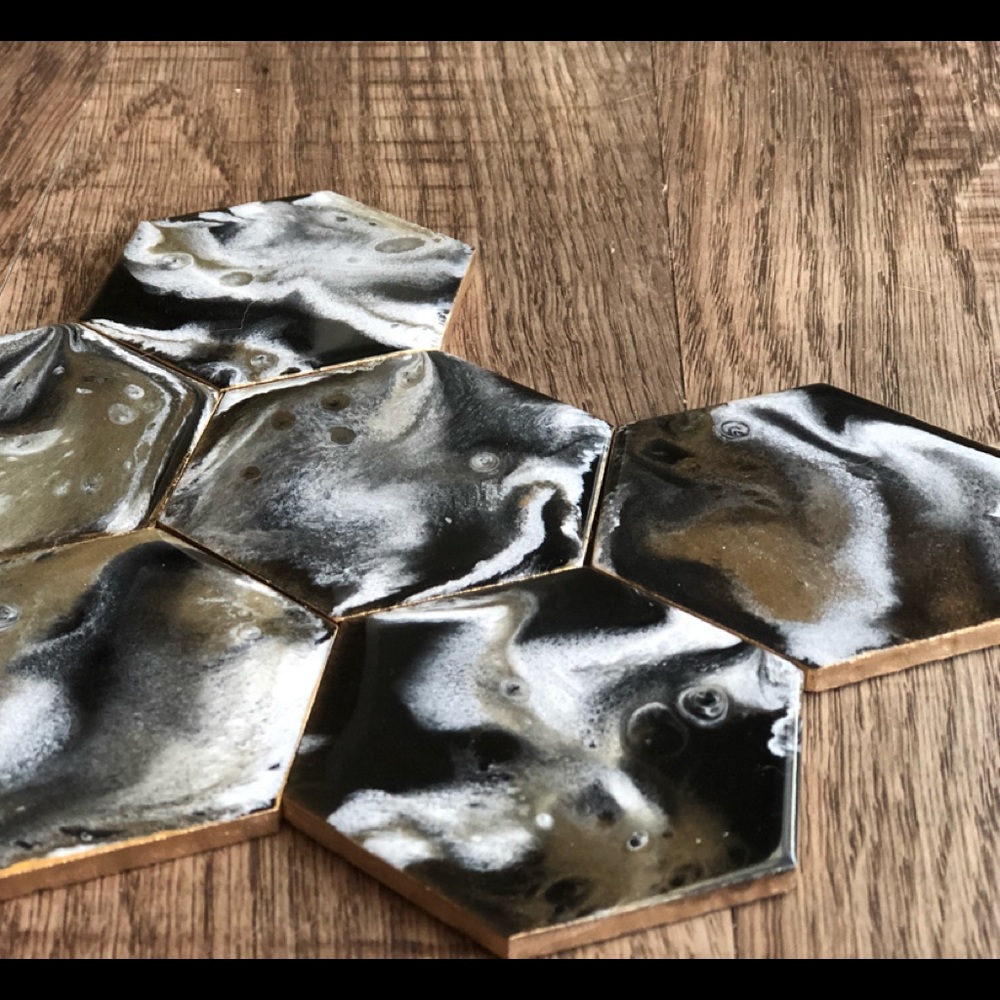 Set of 6 hexagon resin coasters